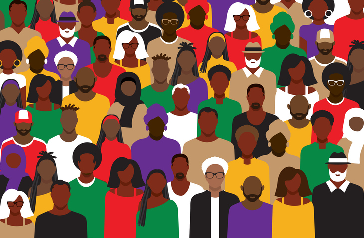 Large Crowd of Black or African American people front view in bright colors